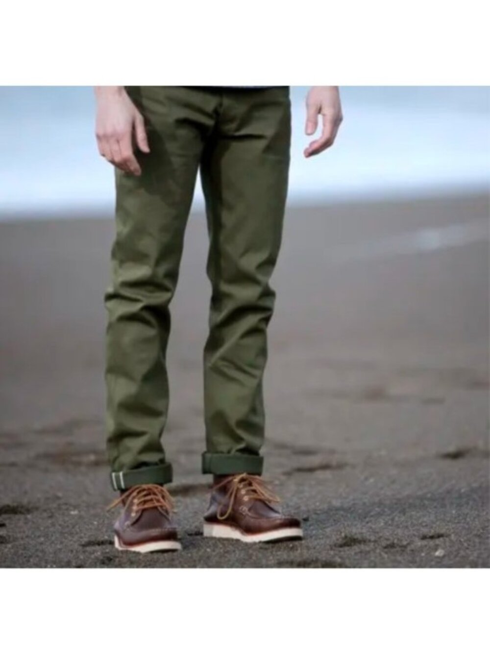 Gustin Men's Japanese Selvedge Denim Jeans Straight Leg Size 34 Olive Green
